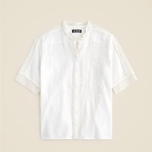 J.CREW EMBROIDERED LACE-TRIM BUTTON UP SHIRT COTTON VOILE WHITE - 2